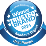 Blue & white icon displaying winner of Reader's Digest most trusted Heat Pump brand 2024